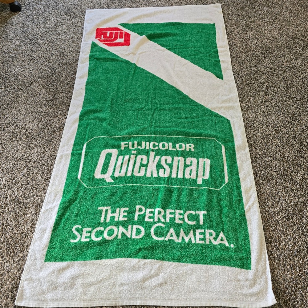 Fuji Fujicolor Quicksnap Beach Towel OS Green Vintage 90s Promo USA Made